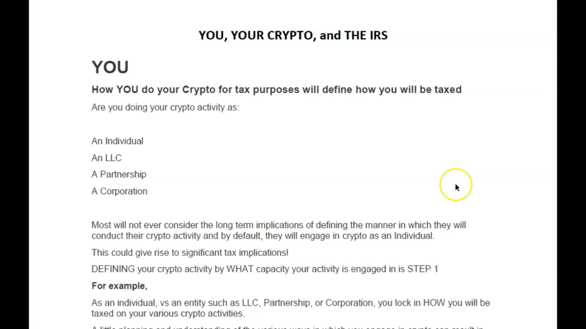 WHO – You Your Crypto & The IRS